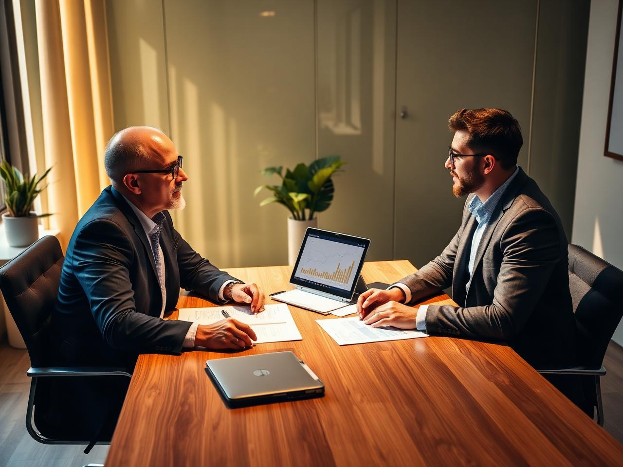 Reunião estratégica entre consultor e empresário
